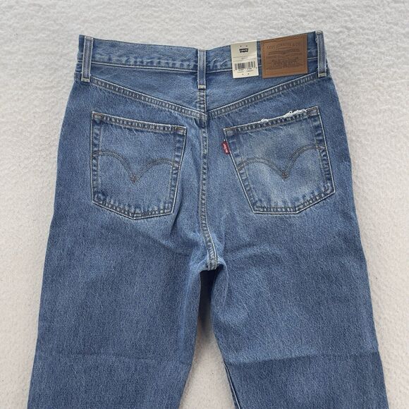 Levis Jeans Women 30 Blue Ribcage Straight Ankle Destroy Grunge Premium Denim - Picture 9 of 16